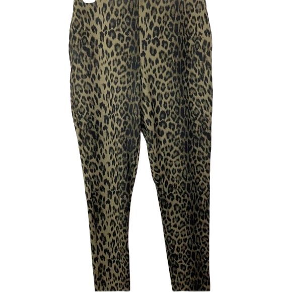 INC Animal-Print Curvy-Fit Skinny Pants Olive Green Black Size 2 - Picture 3 of 11